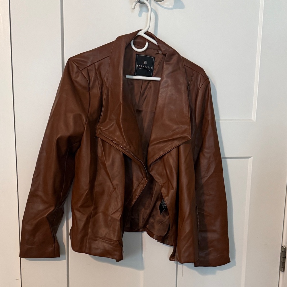 Women's Brown Faux Leather Bomber Jacket